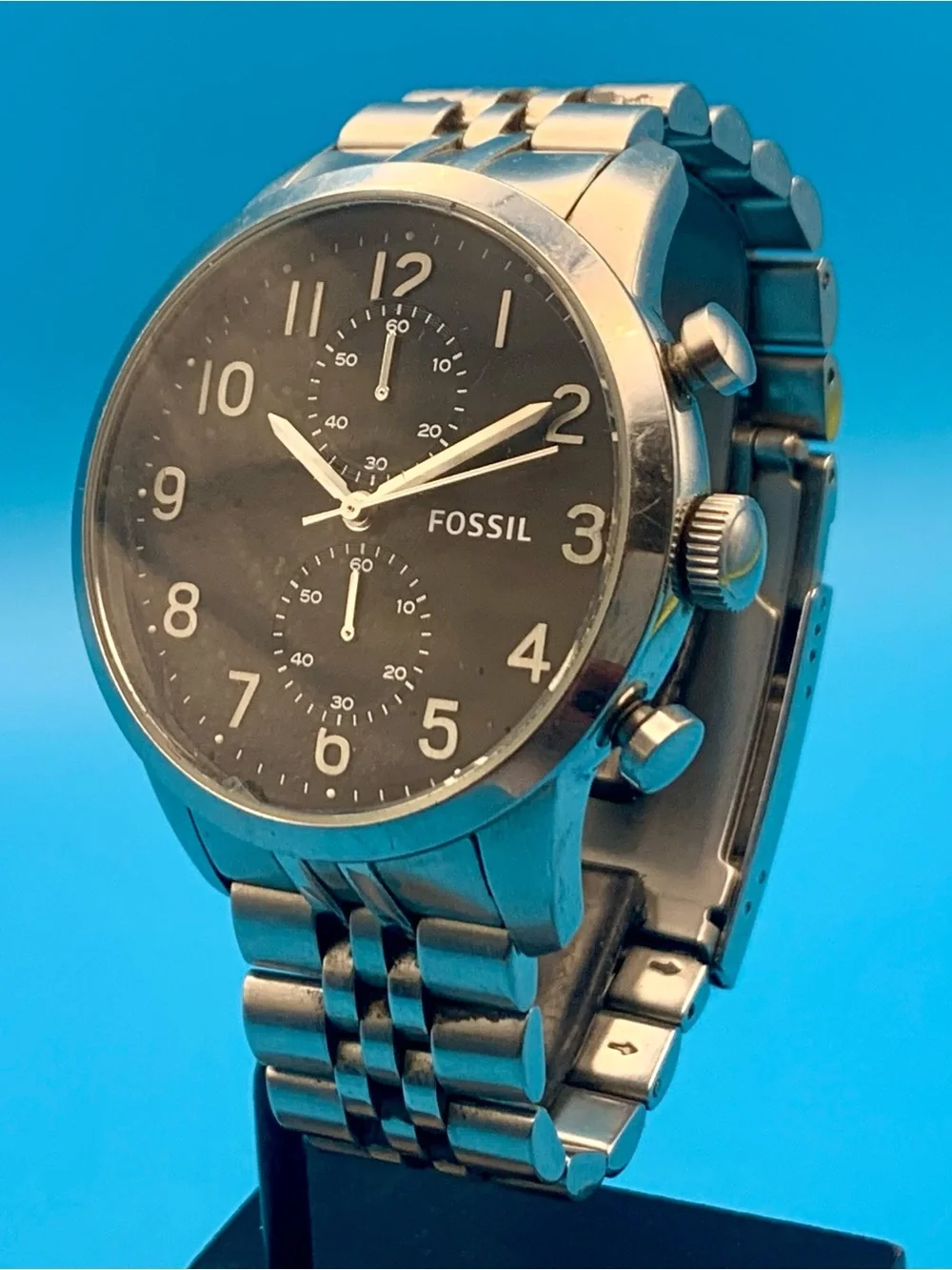 FOSSIL TOWNSMAN FS4875 Men’s Chrono Wristwatch All St Steel Working New Battery